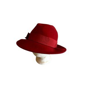 Betmar Kathy Jeanne Womens Wool Fedora Hat Ribbon Bow Accent Made In Italy Red